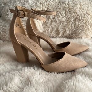 Dream Pairs Women's Beige Ankle Strap Heels